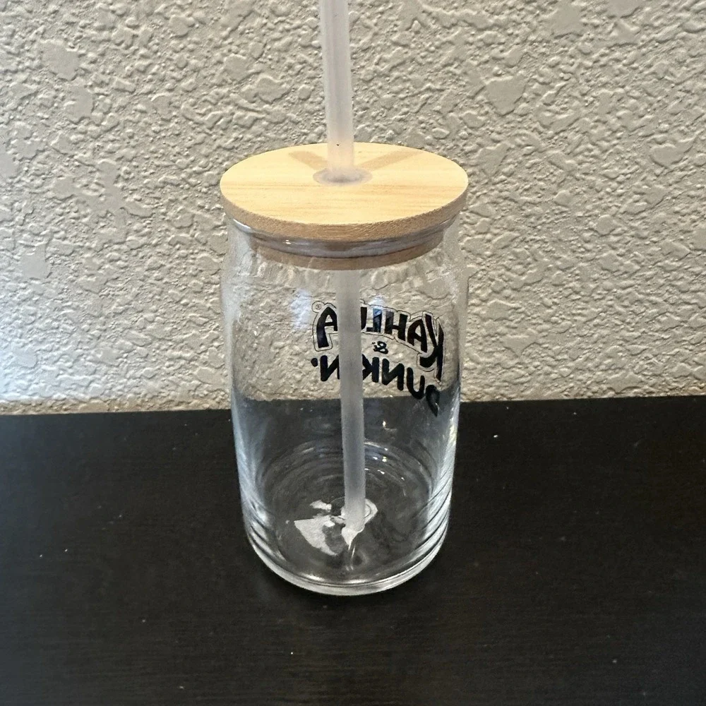 Kahlua‎ And Dunkin Glass Coffee Tumbler iced cup with lid and straw clear